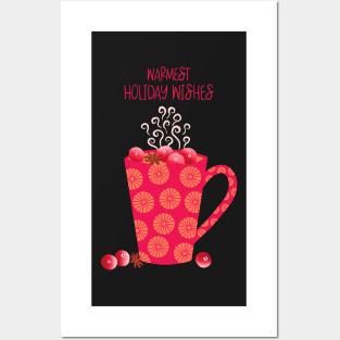 Cozy Winter Mugs & Hot Cranberry Tea Illustration Posters and Art